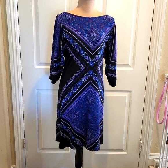 London Times purple geometric sheath shift dress, size 12 - Picture 1 of 8